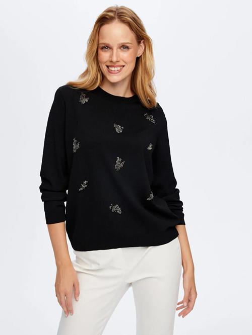 Boncuk Nakış Detaylı Uzun Kollu Kadın Triko Bluz W26TRB018