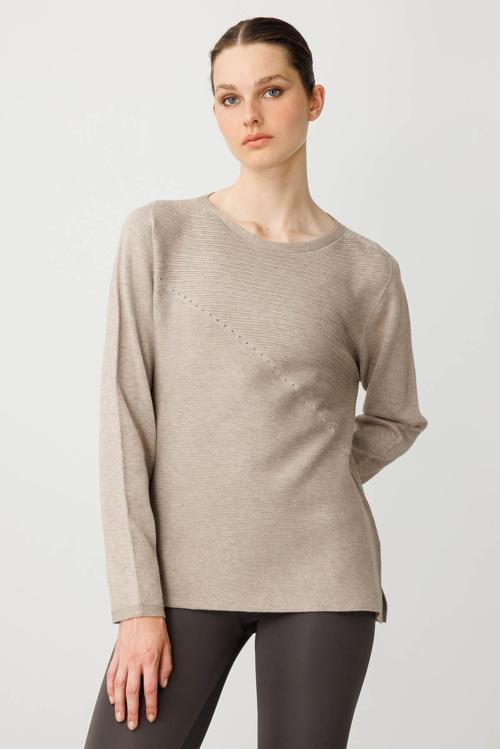 Sıfır Yaka Verev Taşlı Kadın Kazak 25246