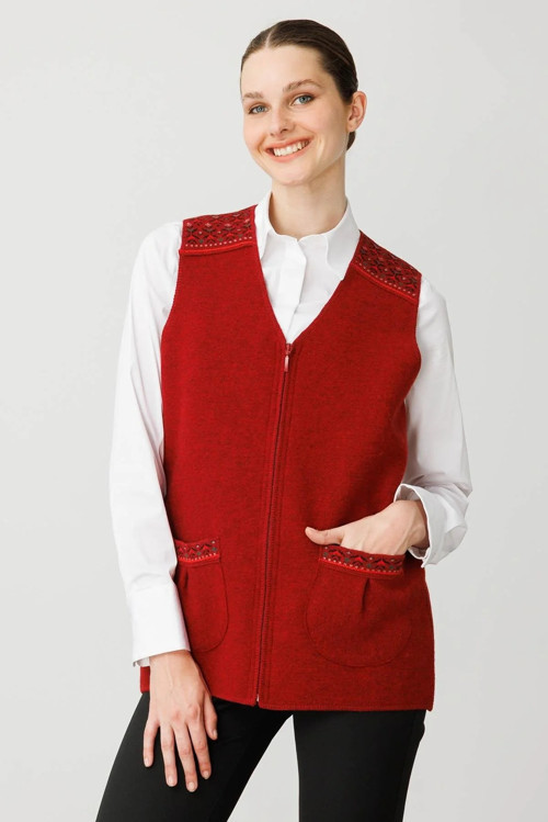 V Yaka Önü Keçe Fermuarlı Kısa Kadın Yün Yelek 25017