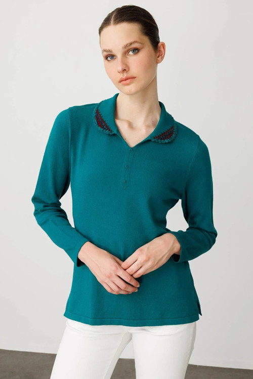 Polo Yaka Likralı Kadın Bluz 25091