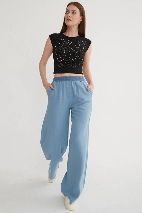 Beli Lastikli Kadın Keten Pantolon 25Y0893K1