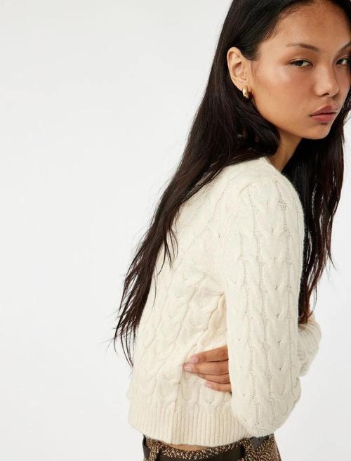 Saç Örgüsü Dokulu Kadın Triko Hırka 6WAL90012IT