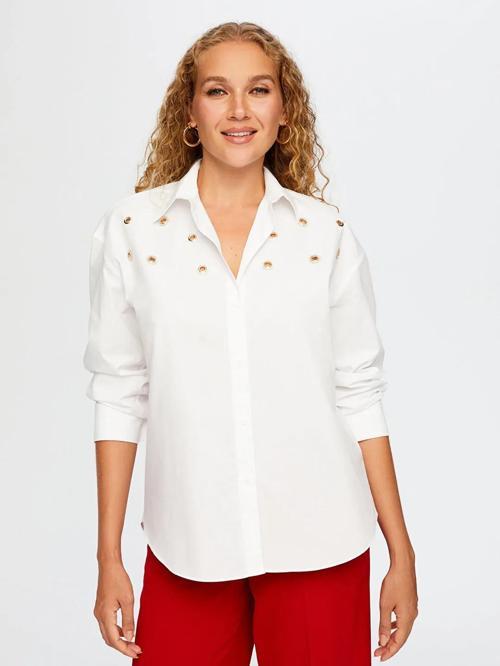 Taşlı Trok Aksesuarlı Poplin Kadın Gömlek W26GML008