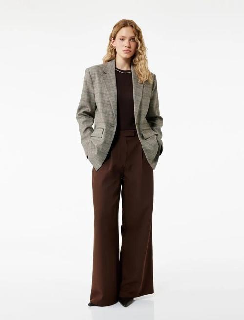 Pileli Cepli Uzun Geniş Paça Kadın Palazzo Pantolon 6WAK40155PW