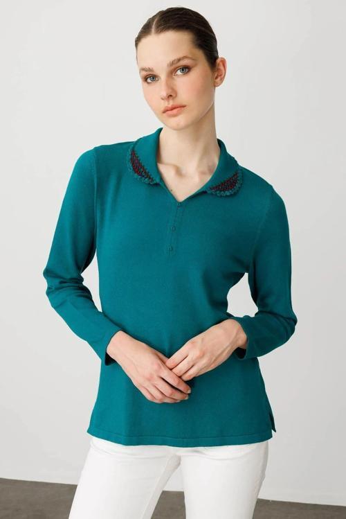 Polo Yaka Likralı Kadın Bluz 25091