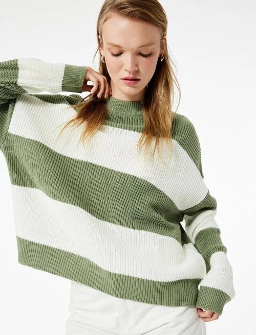 Bisiklet Yaka Renk Bloklu Kadın Triko Kazak 6WAL90036HT