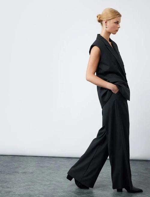 Cepli Pile Detaylı Yüksek Bel Kadın Kumaş Palazzo Pantolon 6WAK40057UW