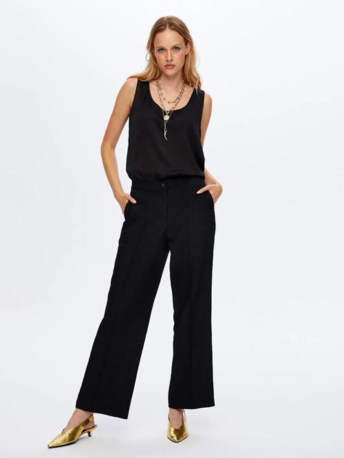 Beli Lastikli Kendinden Dokulu Wide Leg Fıt Kadın Pantolon UW26PNT018