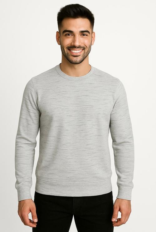 Erkek Gri melanj Sweatshirt-W1083-G1 2 İplik Şardonsuz