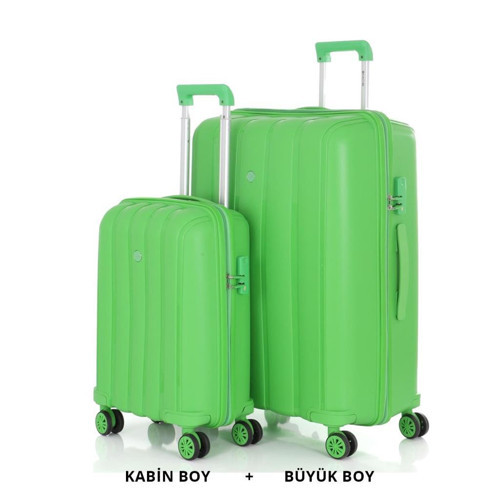 Bavul Büyük ve Kabin 2li Set Kırılmaz Silikon Valiz V305 FıstıkYeşil
