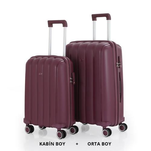 Bavul Orta ve Kabin 2li Set Kırılmaz Silikon Valiz V305 Mürdüm