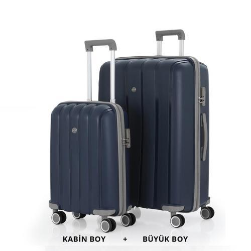 Bavul Büyük ve Kabin 2li Set Kırılmaz Silikon Valiz V305 Laci/Gri