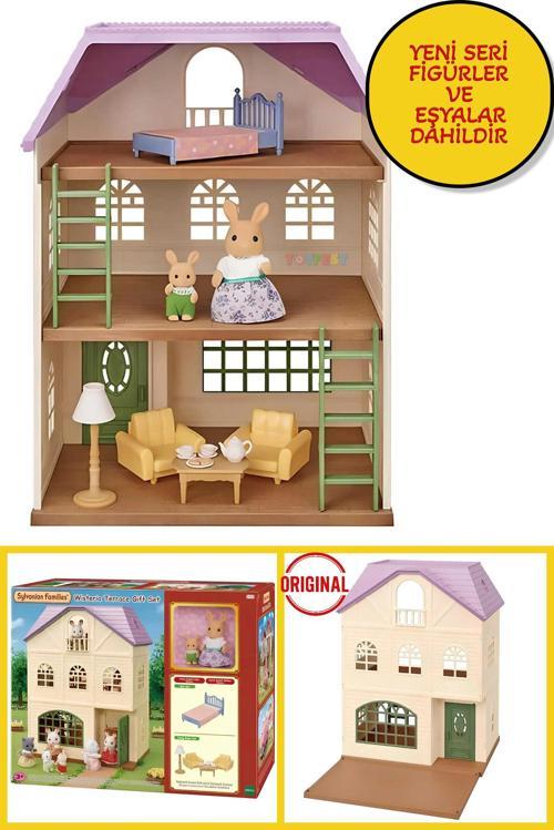 Sylvanian Families Eşyalı Güneş Tavşanı Anne Rooney ve Bebek Wesley Wisteria Aksesuar Teraslı Ev Set