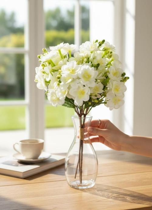 Yapay Çiçek Beyaz Yasemin Çiçeği Demeti 4 Dallı Buket 40*20cm