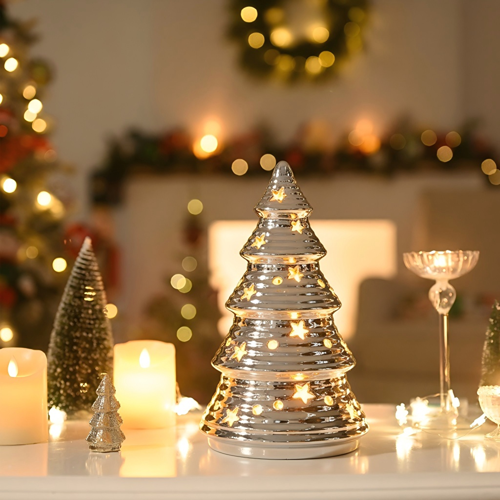 New Year Yılbaşı Christmas Tree Dekoratif Obje Silver 11,5 x 11,5 x 19,2 cm