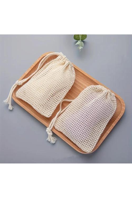 Doğal Pamuklu File Sabun Kesesi 3'lü Set 9x15 cm Sabunluk, Duş Lifi, Banyo Aksesuarı