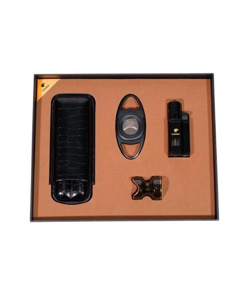 Çakmak Kesici Kılıf Sehpa Dörtlü Siyah Puro Seti CST0267