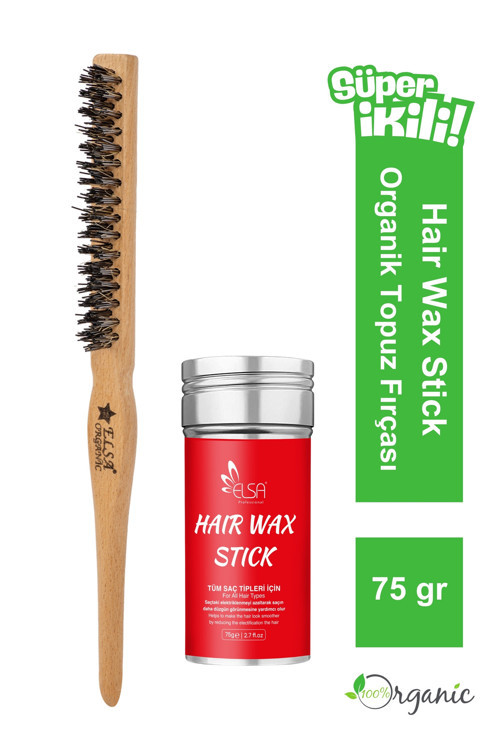 Professional Hair Wax Stick 75Gr - Saç Sabitleyici Ve Organik Topuz Fırçası 2'Li Set