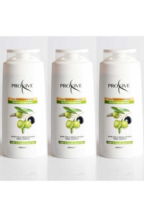 Proxıve Tuzsuz Parabensiz Silikonsuz Boyasız Kepek Önleyici Zeytinyağ Şampuanı 650 Ml X 3 Lü Avantaj