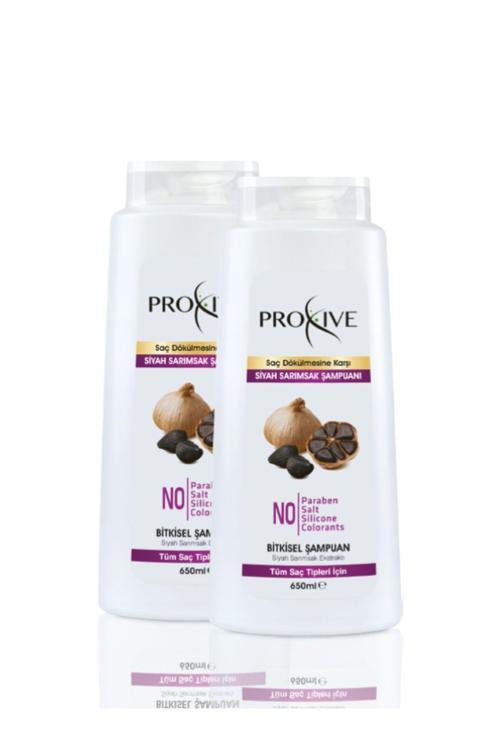 Tuzsuz Parabensiz Silikonsuz Boyasız Dökülme Önleyici Siyah Sarımsak Özlü Şampuan 650 Ml X 2'Li