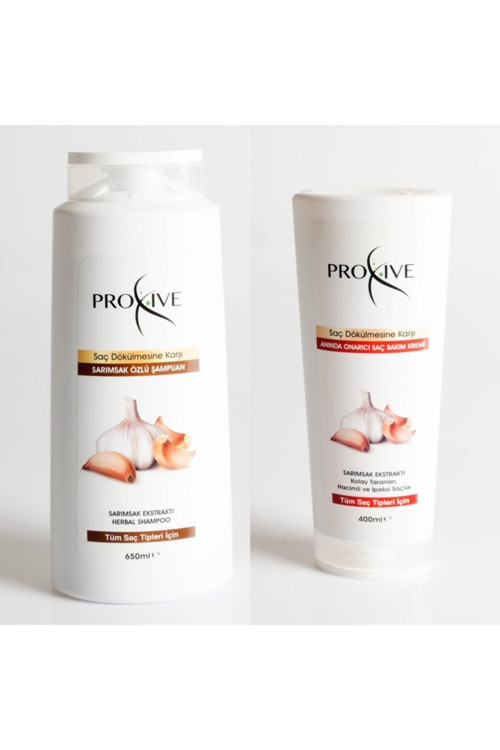 Proxıve Tuzsuz Sarımsak Özlü Şampuan 650 Ml Anında Onarıcı Saç Kremi 400 Ml