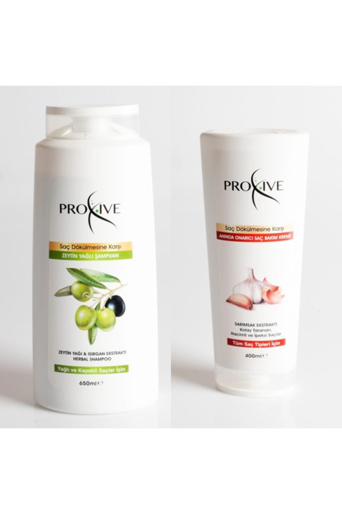 Proxıve Tuzsuz Zeytinyağlı Şampuan 650 Ml Anında Onarıcı Saç Kremi 400 Ml