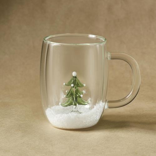 New Year Yılbaşı Pia Frosty Pine Tree Çift Cidarlı Cam Kupa 350 ml