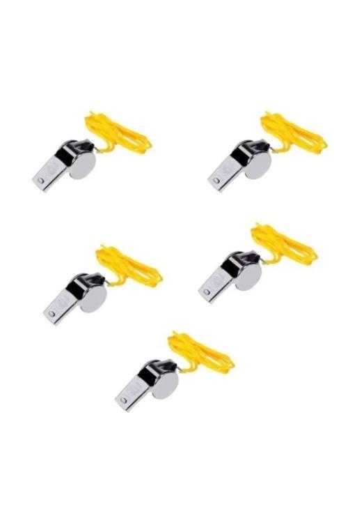 Kaliteli 5 Adet Sarı Ipli Paslanmaz Metal Deprem Düdüğü, Hakem, Can Kurtaran Düdük (5 Adet)