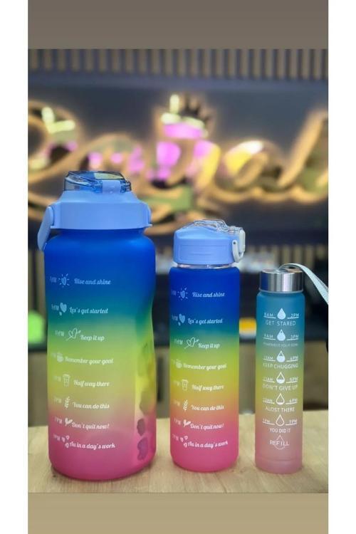 3Lü Motivasyon Su Matarası Suluk 2Lt-900Ml-300Ml