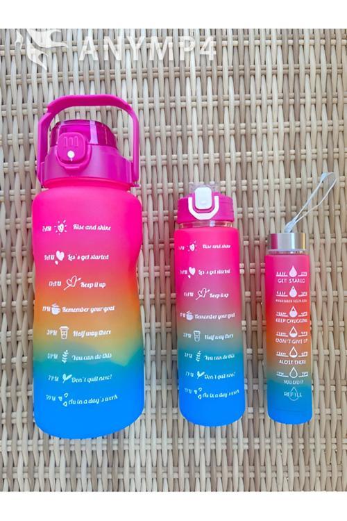 3Lü Motivasyon Su Matarası Suluk 2Lt-900Ml-300Ml