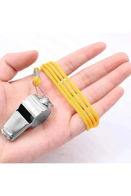 Kaliteli 1 Adet Sarı İpli Paslanmaz Metal Deprem Düdüğü, Hakem, Can Kurtaran Düdük (1 Adet)