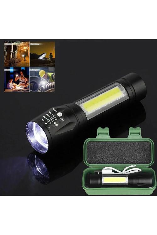 Mini 2500 Lümen Güçlü 3W Şarjlı Ve Flaşörlü 3 Fonksiyonlu Cob Kamp Deprem El Feneri 9X2 - 1 Adet