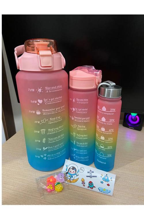 3Lü Motivasyon Su Matarası Suluk 2Lt-900Ml-300Ml