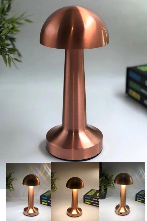 Dekoratif Metal Mantar Kablosuz Masa Lambası Ledli 5V 3 Renk