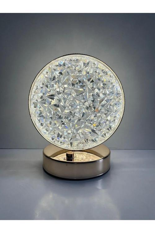 Yuvarlak Led Gece Lambası Dokunmatik Romantik Kristal Elmas Akrilik Ledli Şarjlı Gece Masa Lambası