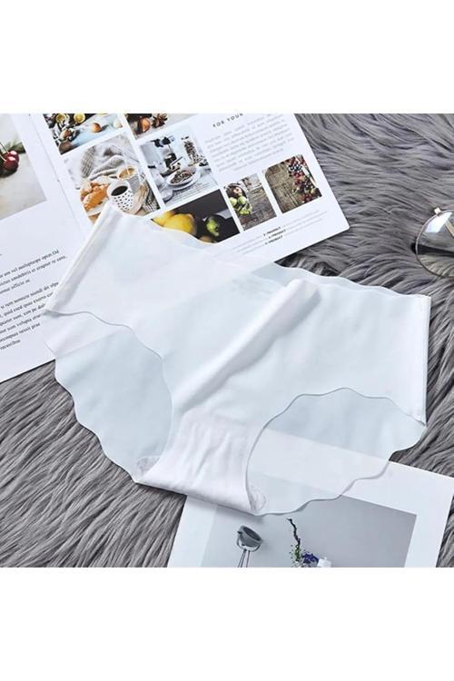 Ultra İnce Dikişsiz Buz İpek Külot Mikro Şeffaf Lazer Kesim İz Yapmaz Külot Beyaz