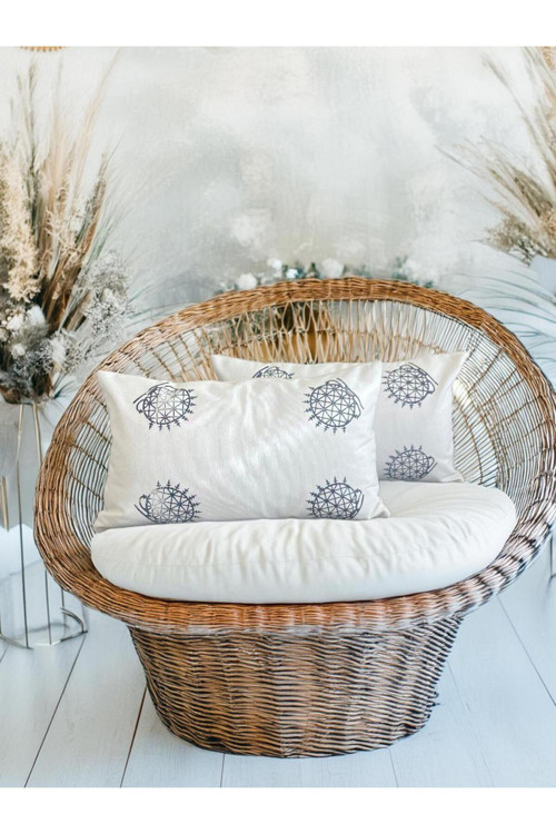 Mitoloji Serisi - Hitit Güneşi Keten Dekoratif Kırlent Kılıfı