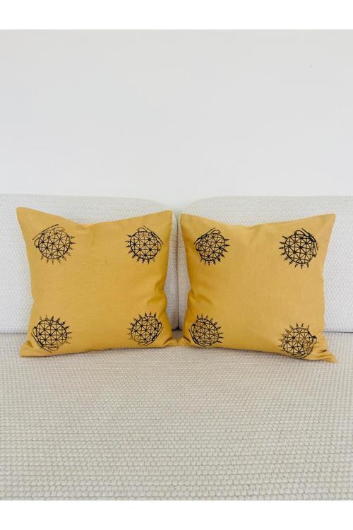 Mitoloji Serisi - Hitit Güneşi Keten Dekoratif Kırlent Kılıfı