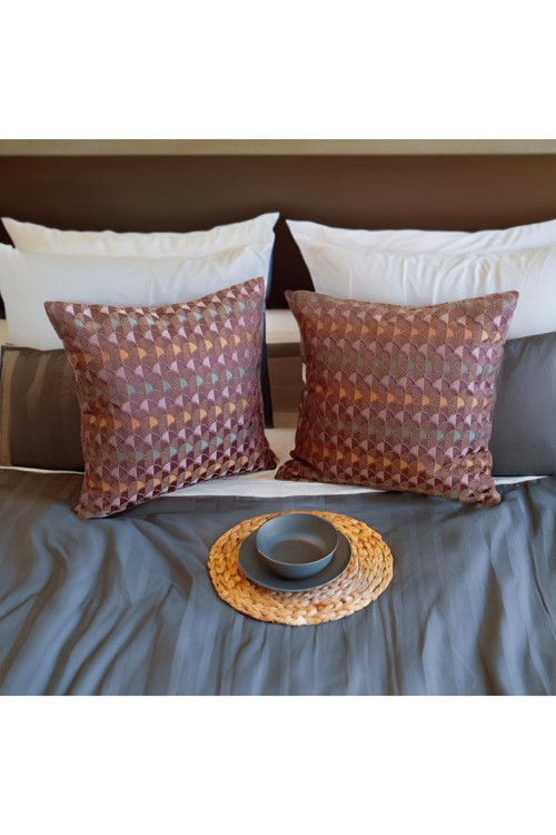 Premium Klasik - Mor İstiridye Desen Dekoratif 2`Li Kırlent Kılıfı