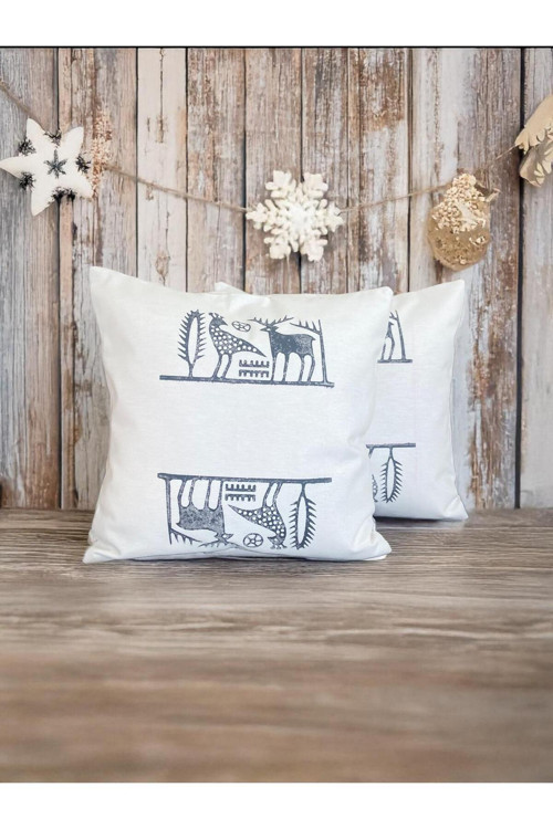 Mitoloji Serisi - Organik Geyik Keten Dekoratif Kırlent Kılıfı