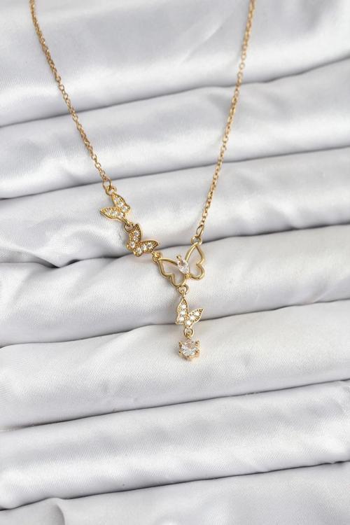 316L Çelik Zincir Gold Renk Kelebek Model Kadın Kolye