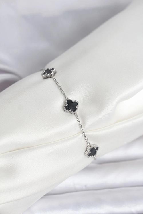 316L Çelik Gümüş Renk Siyah Baby Boy Yonca Bileklik