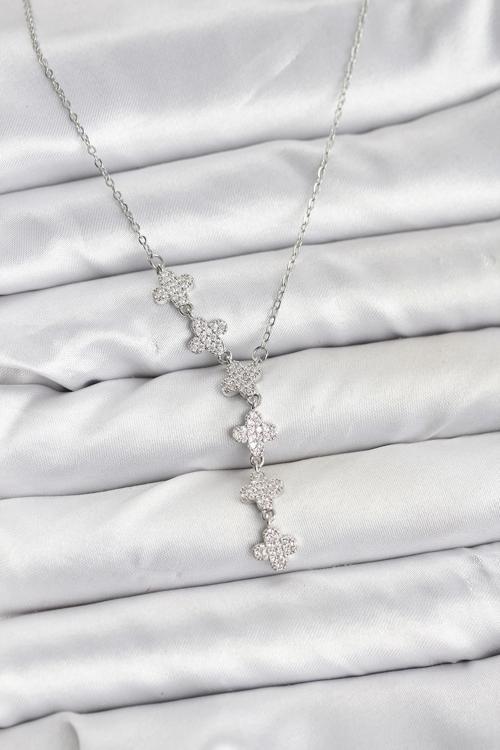 316L Çelik Zincir Gümüş Renk Yonca Model Kadın Kolye