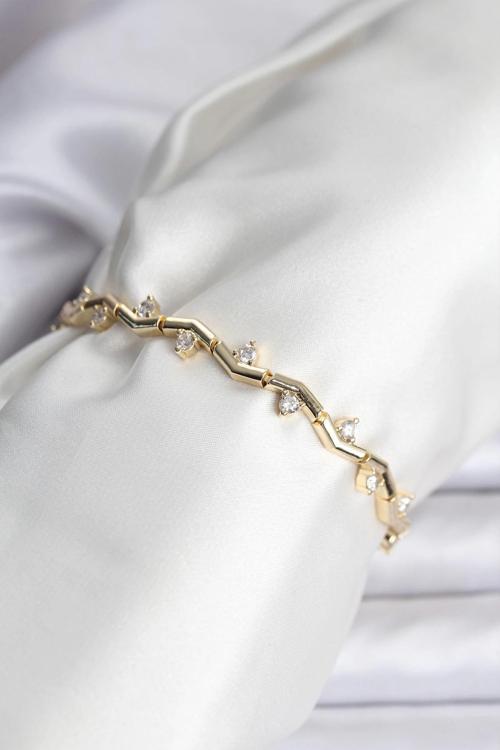 Zikzak Model Pirinç Gold Renk Bileklik