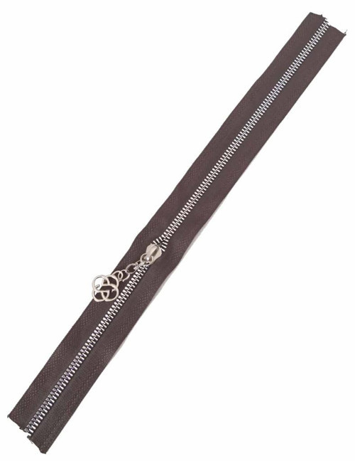 Çanta Aksesuar Başlıklı Fermuar 40 Cm Gümüş Metal Koyu Kahve
