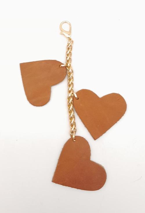 Çanta Aksesuar Taba Gerçek Deri Kalpli Süs Püskül Light Gold Zincirli