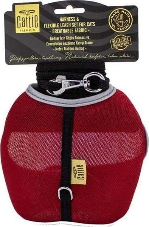 Havalı Dokuma Kedi Göğüs ve Gezdirme Takımı Medium Kırmızı 1x25-35 Cm