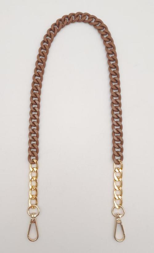 Çanta Aksesuar Renkli Metal 60 cm Kancalı Zincir Taba