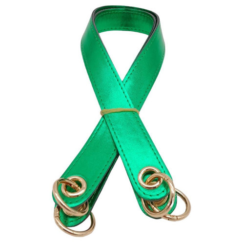 Çanta Aksesuar Parlak Rugan Deri Kuş Gözlü Çift Çanta Sapı Yeşil Renk Light Gold Metalli