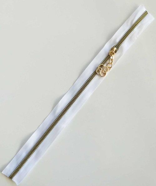 Çanta Aksesuar Başlıklı Fermuar 40 Cm Light Gold Metal Beyaz
